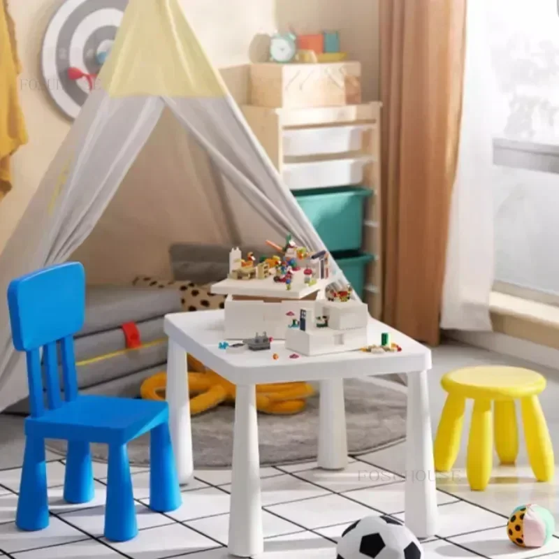 Colorful Plastic Children's Table Early Education Study Desks Building Block Tables Children's Furniture Desk and Stool Set B