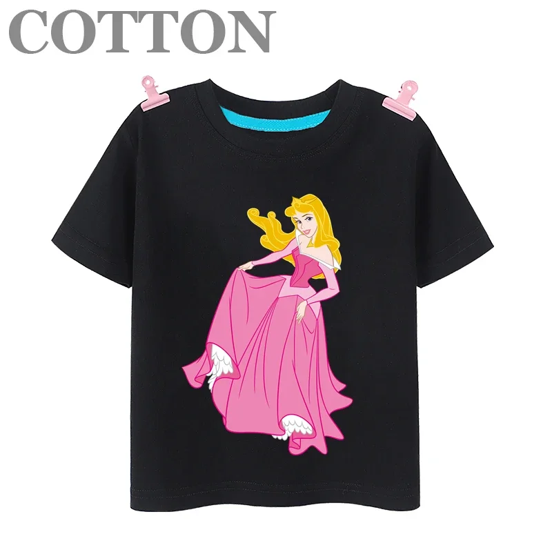 New Princess Aurora Dress Up Disney Anime Fashion Cotton Summer Children's Cartoon T-shirt Round Neck Short Sleeve Print Pattern 2
