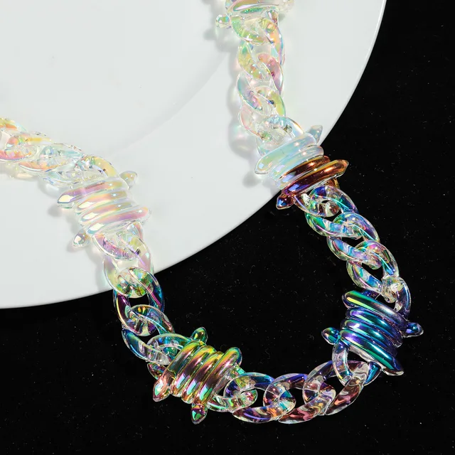 Iridescent Barbed Wire Acrylic Chain Necklace 5