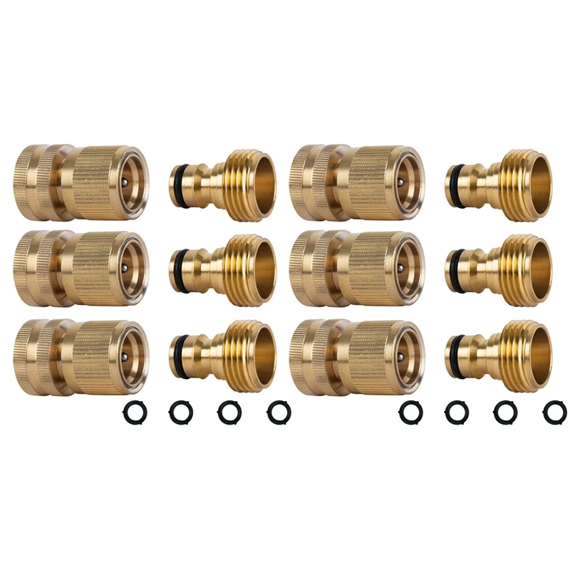 

Garden Hose Quick Connect Solid Brass Quick Connector Garden Hose Fitting Water Hose Connectors 3/4 Inch Ght (6 Sets)