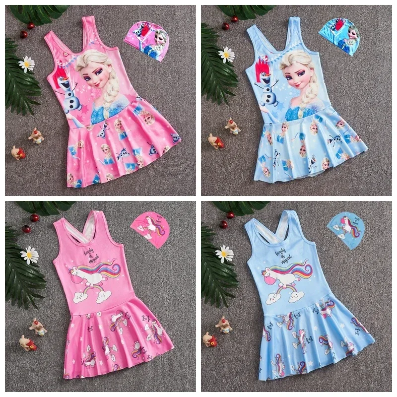 رداء سباحة كرتوني للفتيات الصغيرات مع قبعة ، إلسا ، أولاف ، يونيكورن ، بدلة أطفال ، بدلة حمام جميلة ، ملابس شاطئ ، بيجامة ، ملابس سباحة ، أطفال