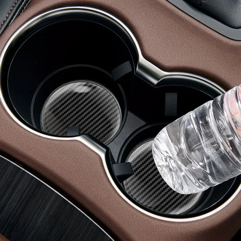 Carbon Fiber Car Water Cup Coaster Non-slip Pad Car Drink Coffe Bottle Holder Rubber Cup Bottle Mat Interior Accessories cup holder coasters car coaster pads