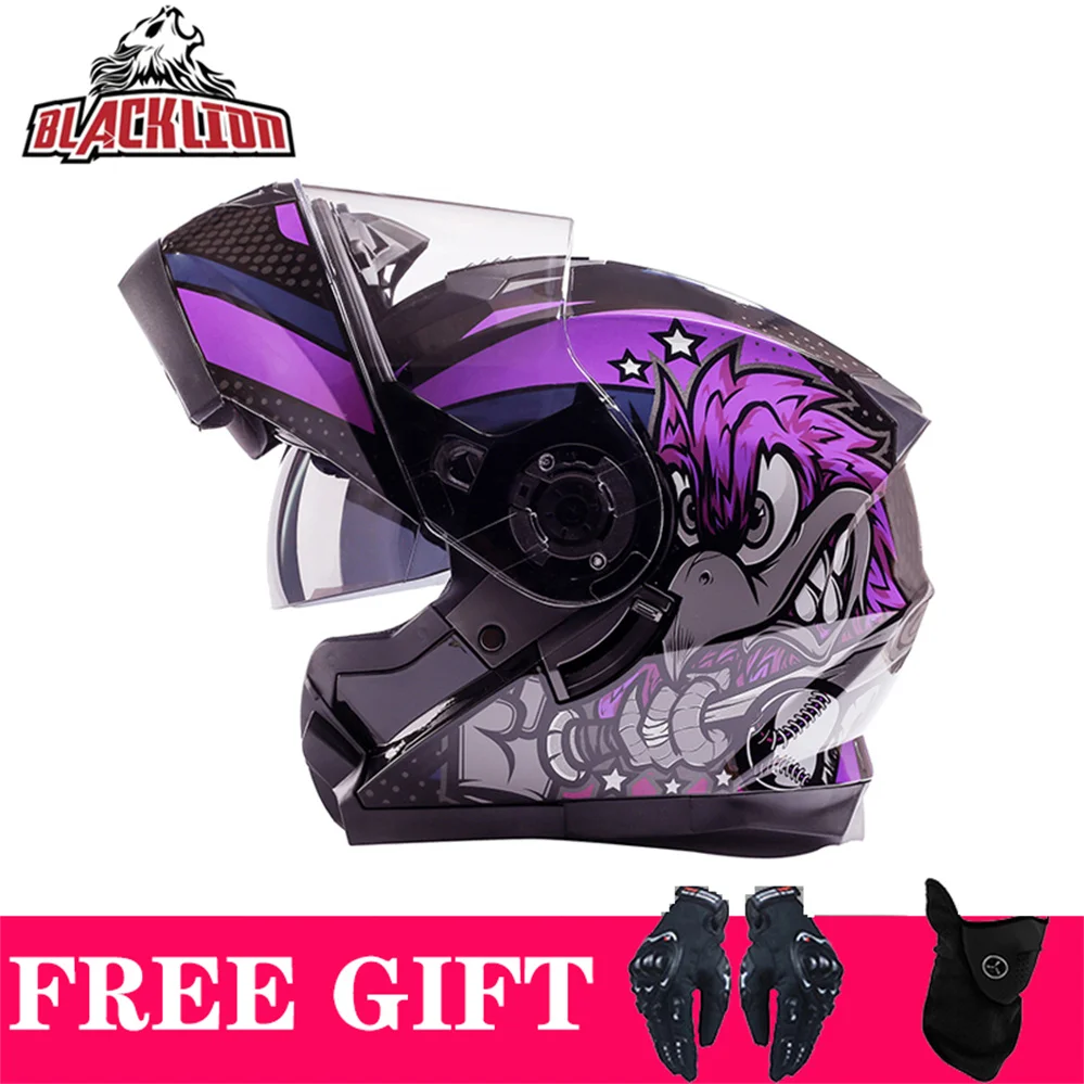 Purple Personality Full Face Flip Up Casco Moto Dot Ece Approvato Moto Dual Lens Open Face Casque Casco Moto Capacete