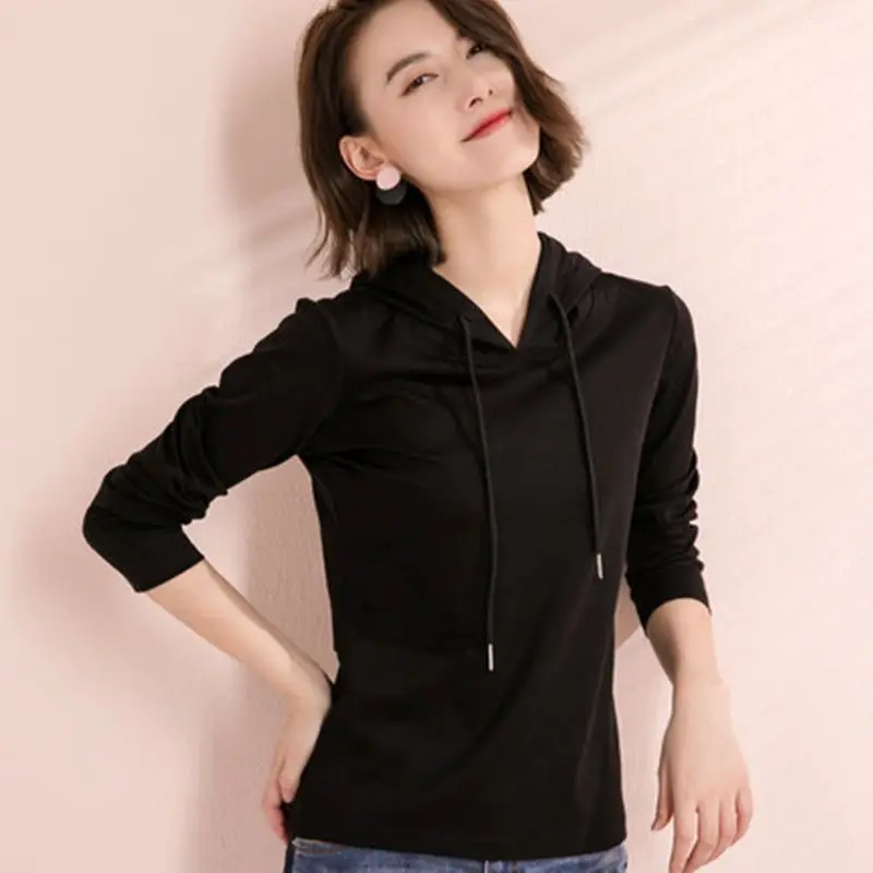 Casual Solid Sweatsshyrts Hooded Pullovers Weatshirts Straight Drawstring Women's Clothing 2022 Simple Bottoming Autumn Winter
