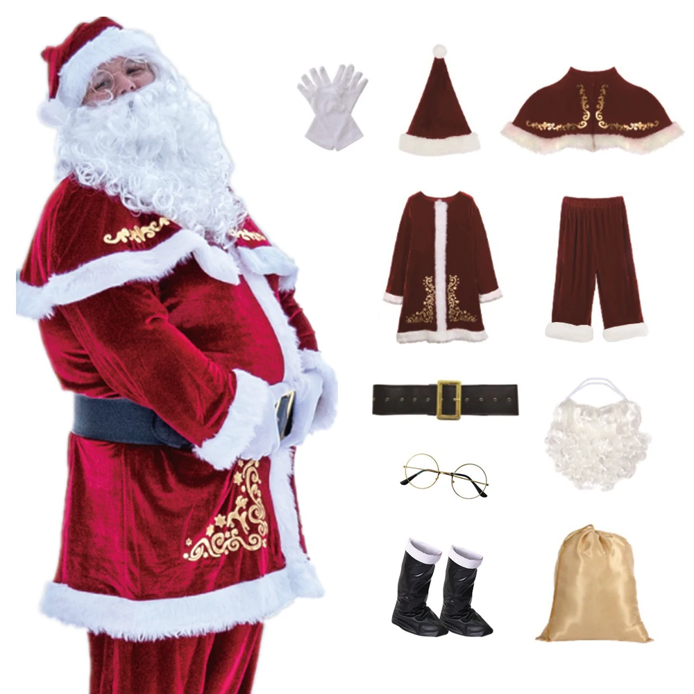 Cosplay costume men festival costume set santa claus costume Santa Claus costume Christmas complete dress up outfits for men New Year Christmas Eve cosplay family party clothes 5-10 PCs SET