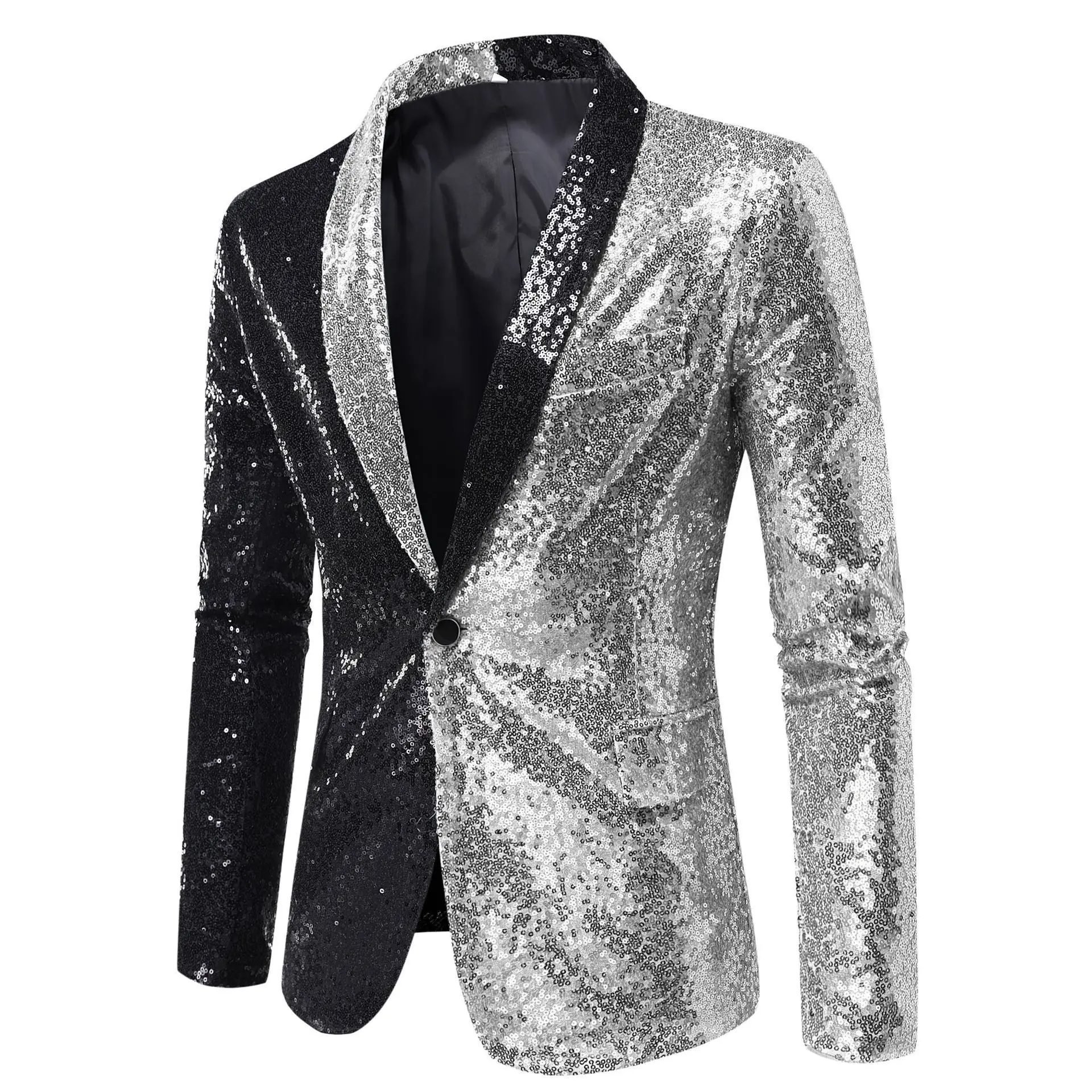 Blazer Homme Scintillant à Paillettes Col V Simple Bouton Veste de Costume Spectacle Scène Soirée Bal Dîner Manteau