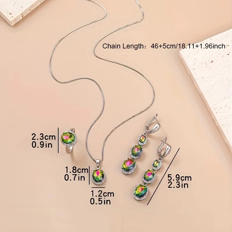 1 Pair Of Earrings + 1 Necklace + 1 Ring Elegant Jewelry Set Inlaid Shining Zirconia Engagement/ Wedding Jewelry Gift For Female - 4