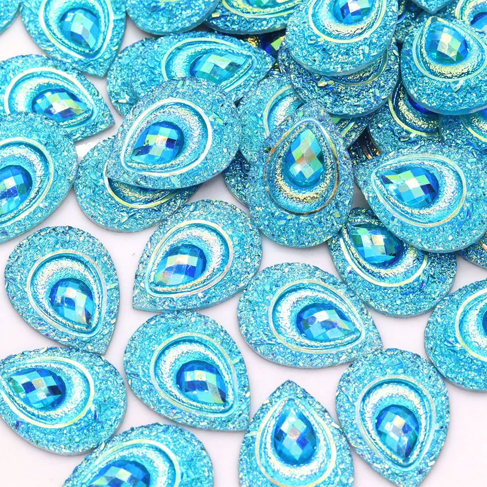 Goldene Pfauen-Strasssteine, Wassertropfen, Kunstharz-Ornamente für DIY-Kleidungszubehör, tropfenförmige Kristalle mit flacher Rückseite, Basteln, 18 x 25 mm – Detail 4