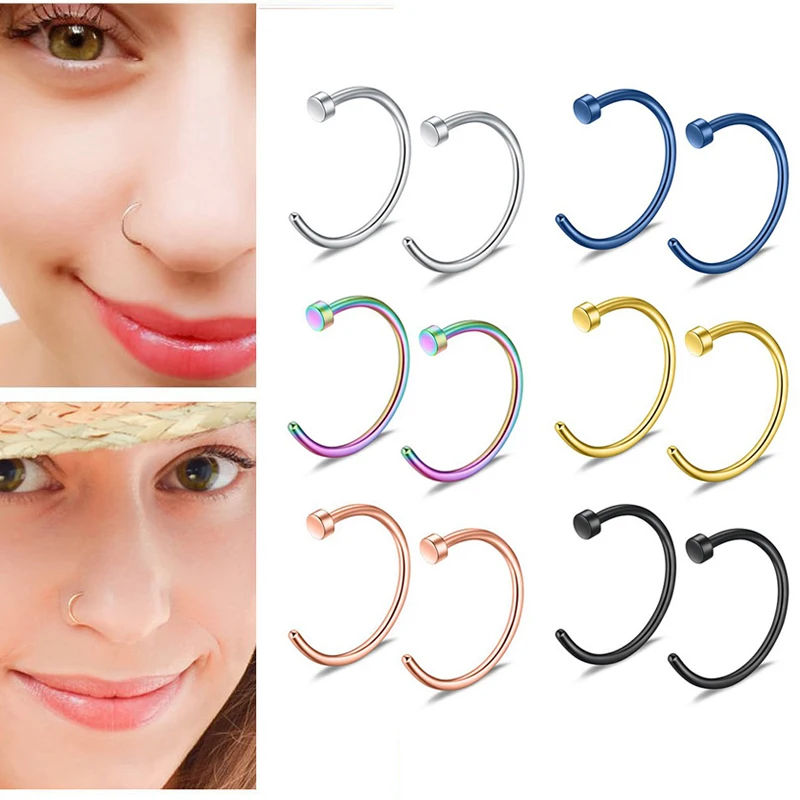 Stainless Fake Piercing Jewelry Piercing Lips Men Nose Rings 8 Pcs