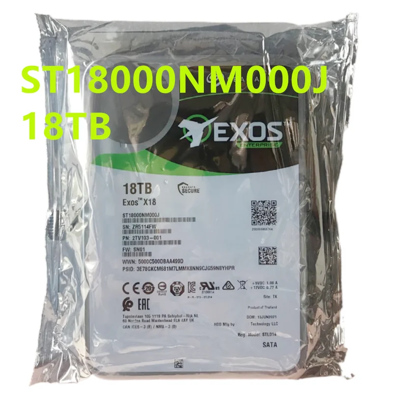 Exos X16 용 내장 하드 드라이버, 14TB, 16TB, 18TB, ST16000NM001G, ST18000NM000J, SATA, 6Gbps, 7200 RPM, 256MB, 512e, 4kn, 3.5