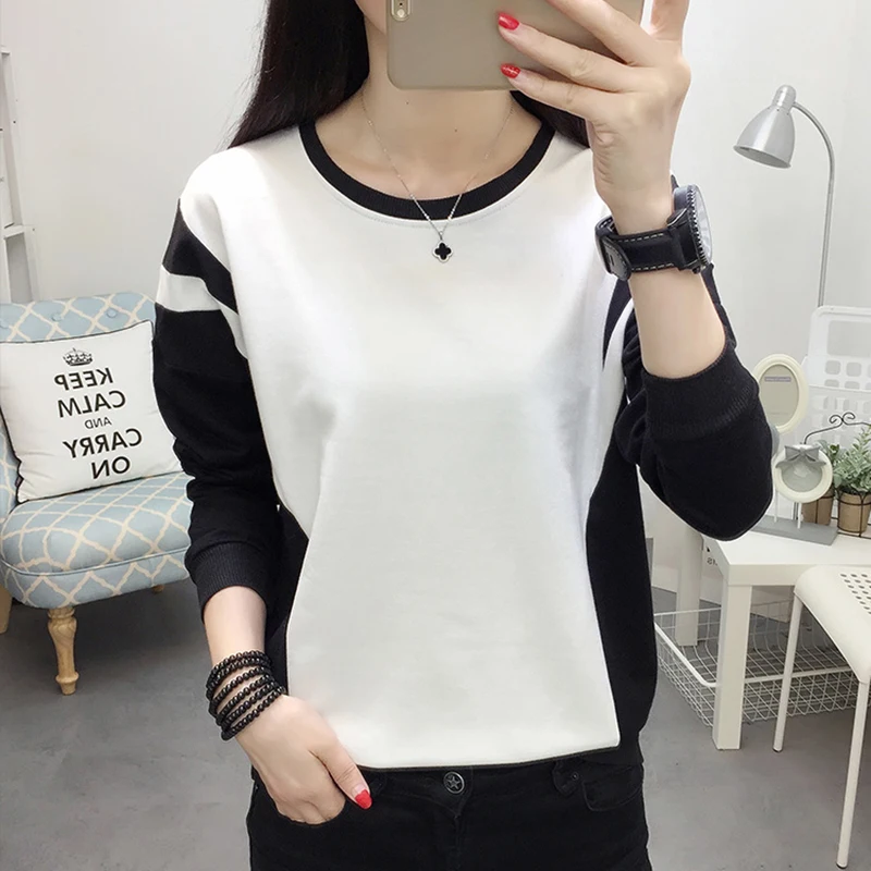 

Autumn Contrasting Colors Sweatshirt Long Sleeve T Shirt For Women Korean Style Woman Clothes Camisetas De Mujer Tee Shirt Femme