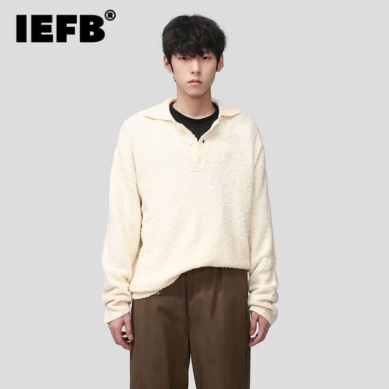 

IEFB Trend Men's Lapel Sweater Fashion Pullovers Tide Korean Style Solid Color Simple Cotton Tops Loose Versatile Casual 9C2461