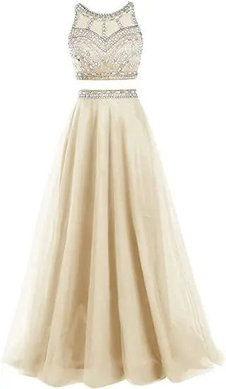 ANGELSBRIDP 2 Pieces Sparkly Crystal Prom Dress Formal Gala Vestidos de festa Luxury Beading TulleIllusion Zipper Plus Size