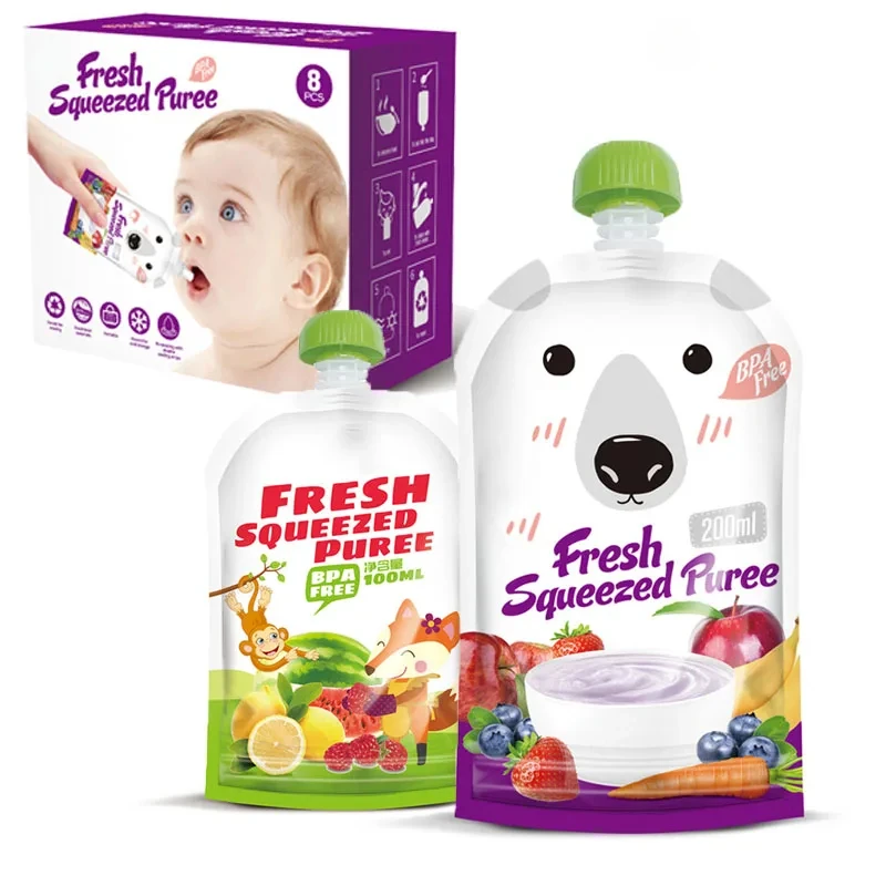 8PCS Feeding cup Resealable Fresh Squeezed Pouches Practical Baby Weaning Food Puree Reusable Squeeze For Newborn