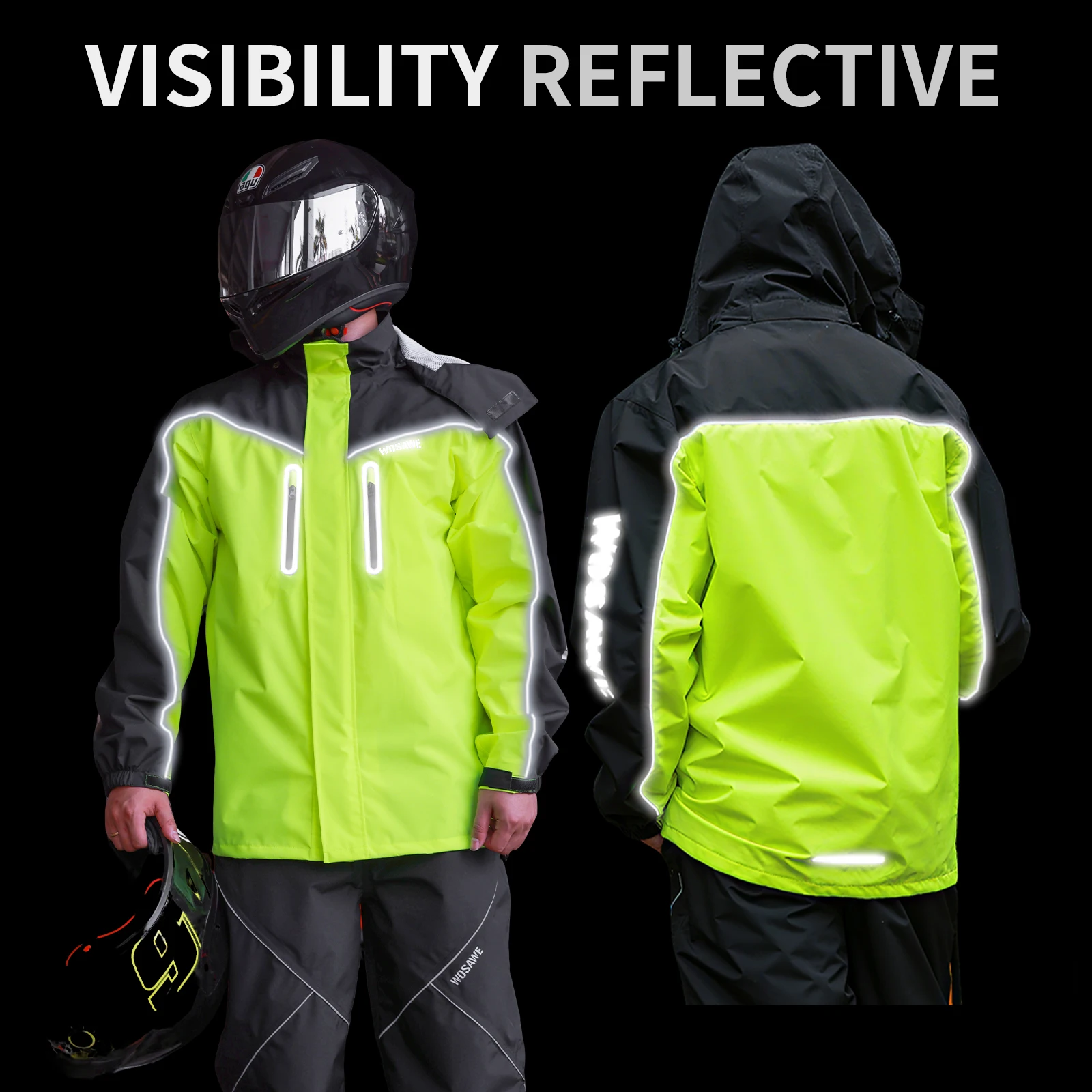 WOSAWE Motorcycle Raincoat Split Men Women Riding Rain Coat Anti-storm Locomotive Rain Cape Whole Body Waterproof Reflective