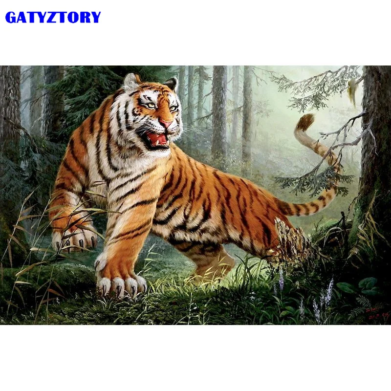 GATYZTORY Тигровая Рамка DIY Раскраска по номерам рисование на холсте раскраска для