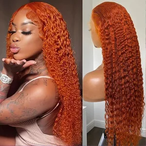 220 Density 30 34 Inch Orange Ginger Deep Wave Human Hair Wig 13x4 13x6 Curly Wave Color Lace Frontal Human Hair Wigs For Women