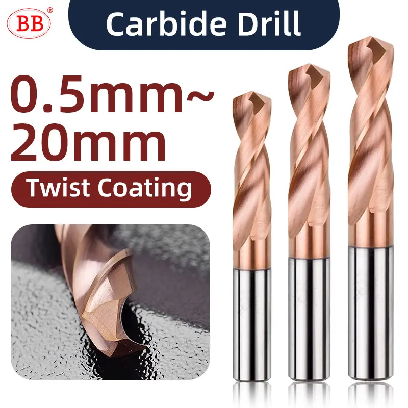 BB 솔리드 카바이드 트위스트 드릴, 평행 생크, 일반 스터브, CNC 드릴링, 금속 강철 다리미 구멍, 0.5mm ~ 17mm
