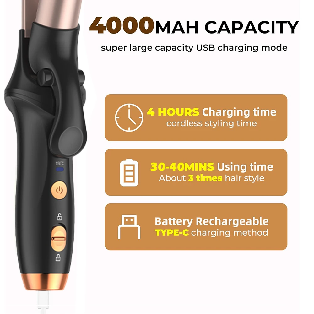 Wireless Mini Curling Iron Cordless Hair Straightener 4000mAh Rechargeable Fast Heating Portable Hair Curler for Short