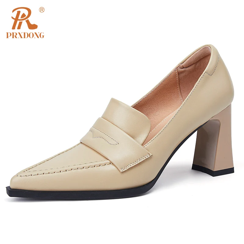 

PRXDONG 2024 New Classics Genuine Leather Spring SUmmer Women SHoes High Heels Black Apricot Dress Party Office Lady Pumps 34-40