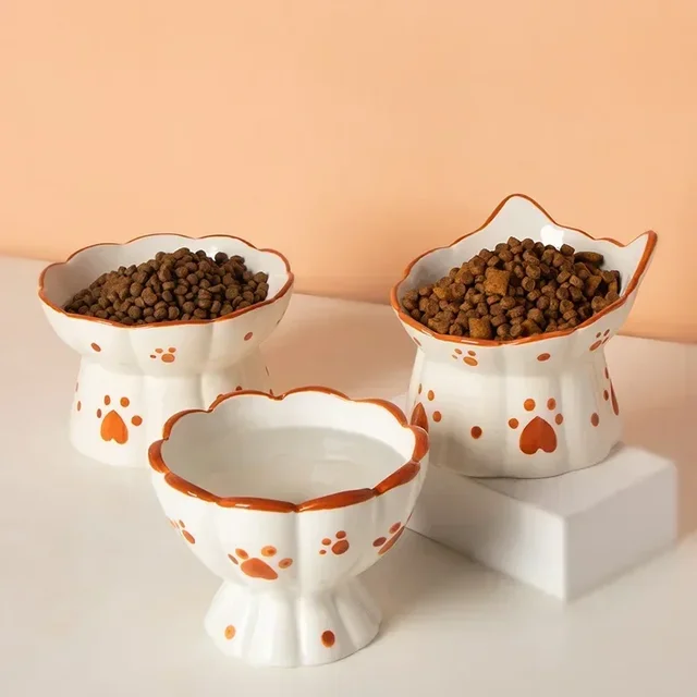 Cat Ceramic Food Bowl Elevated Pet Drinking Eating Feeders Small Puppy Dogs Snack Water Bowls Set Cats Feeding Accessories 5