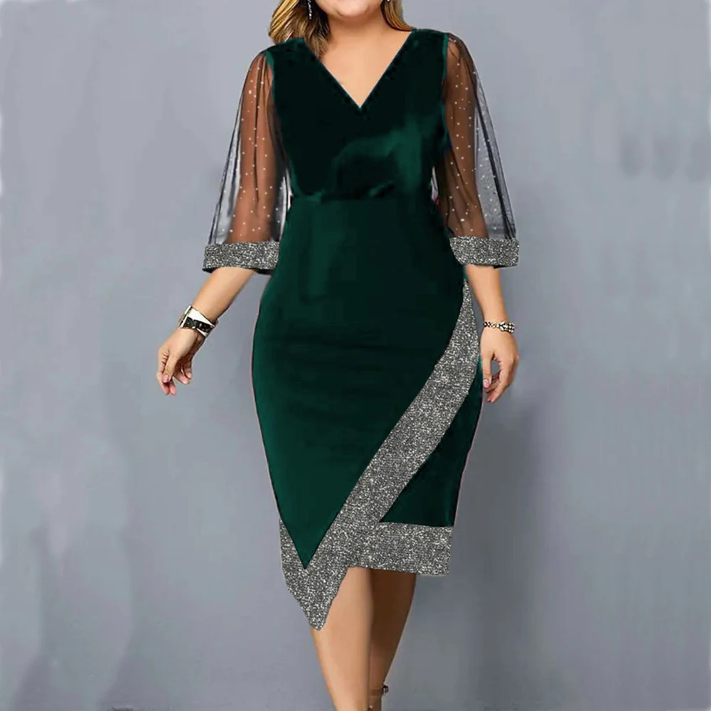 thumbnail image 1 of L-5XL Large Size Dress for Women 2023 Winter Plus Size Black Vestidos Formal Occas Dress Elegant Long Skirt Party Female Clothin, 1 of 5