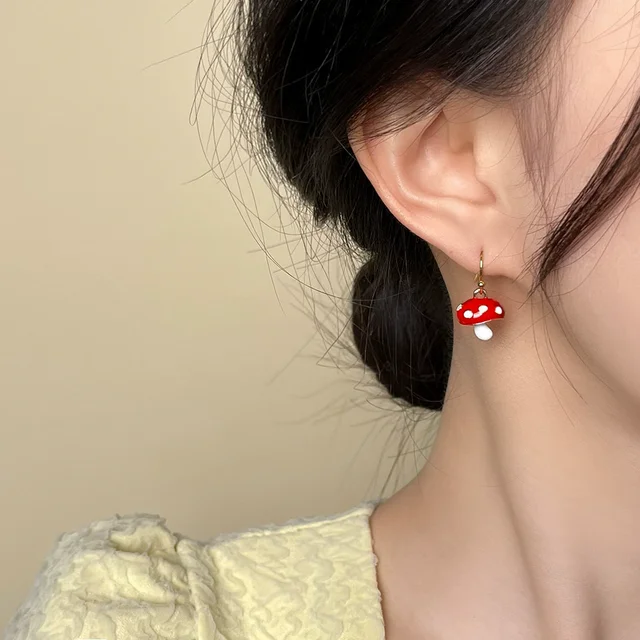 XIYANIKE Sweet Cute Red Mushroom Drop Dangle Earrings For Women Girl Fashion New Handmade Jewelry Gift Party Music Festival