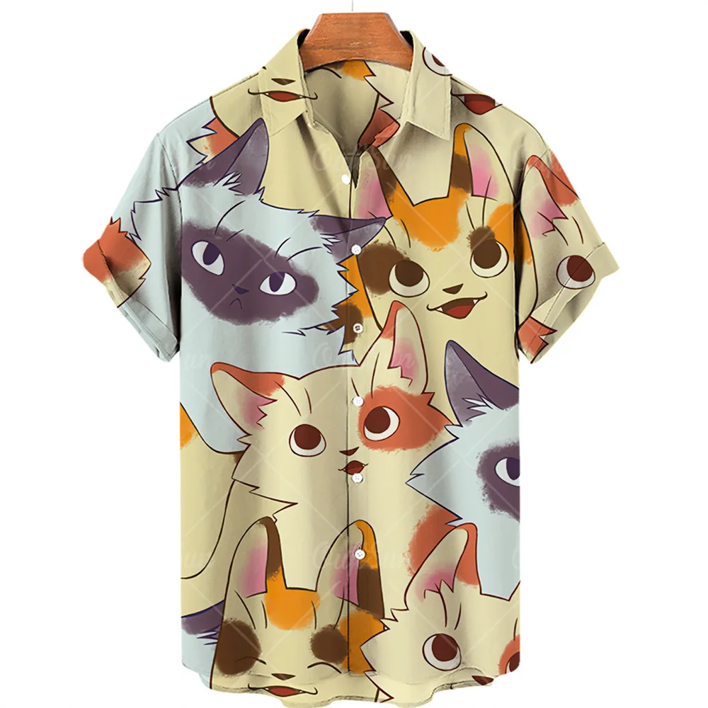 2023 men's shirt animal cat print shirt pattern T shirt fashion short sleeved Harajuku shirt