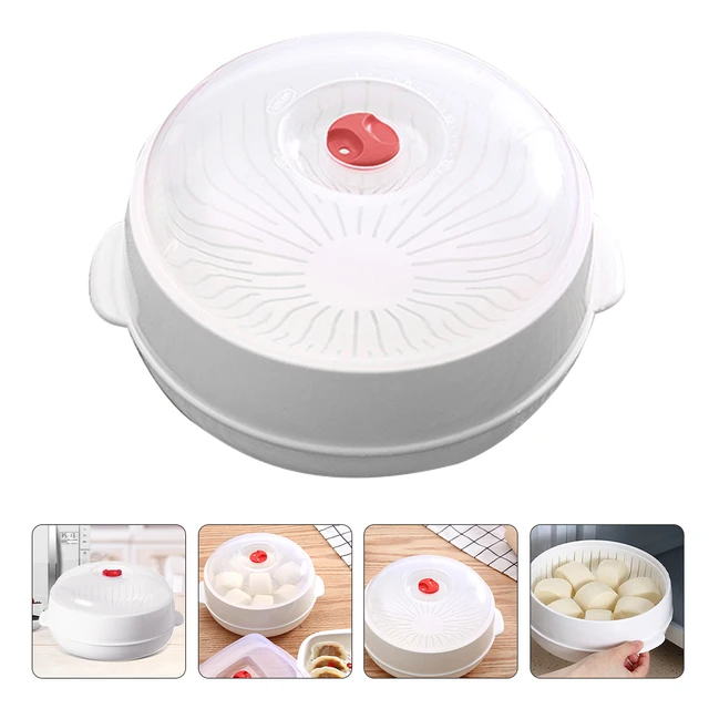 Olla de cocina de de calentamiento de microondas redonda, utensilios de  cocina al , recipiente de comida con tapa transparente para el , blanco de  Baoblaze Vaporizador de microondas