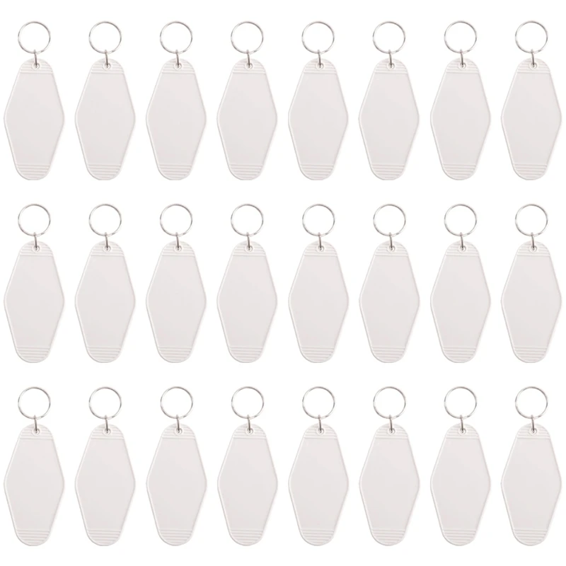 24 Pcs Vintage Motel Keychain Heat Transfer Blank Keychains Bulk Sublimation (White)
