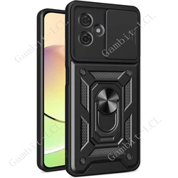 Anti-Fall Ring Armor Case with Magnetic Holder and Slide Camera Lens Cover for Axon 50 Lite (Black)