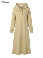 Plus Size 5XL ZANZEA Women Fashion Sweatshirt Dresses Autumn Long Sleeve Hooded Robe Solid Casual Loose Pockets Long Vestidos - Image 4