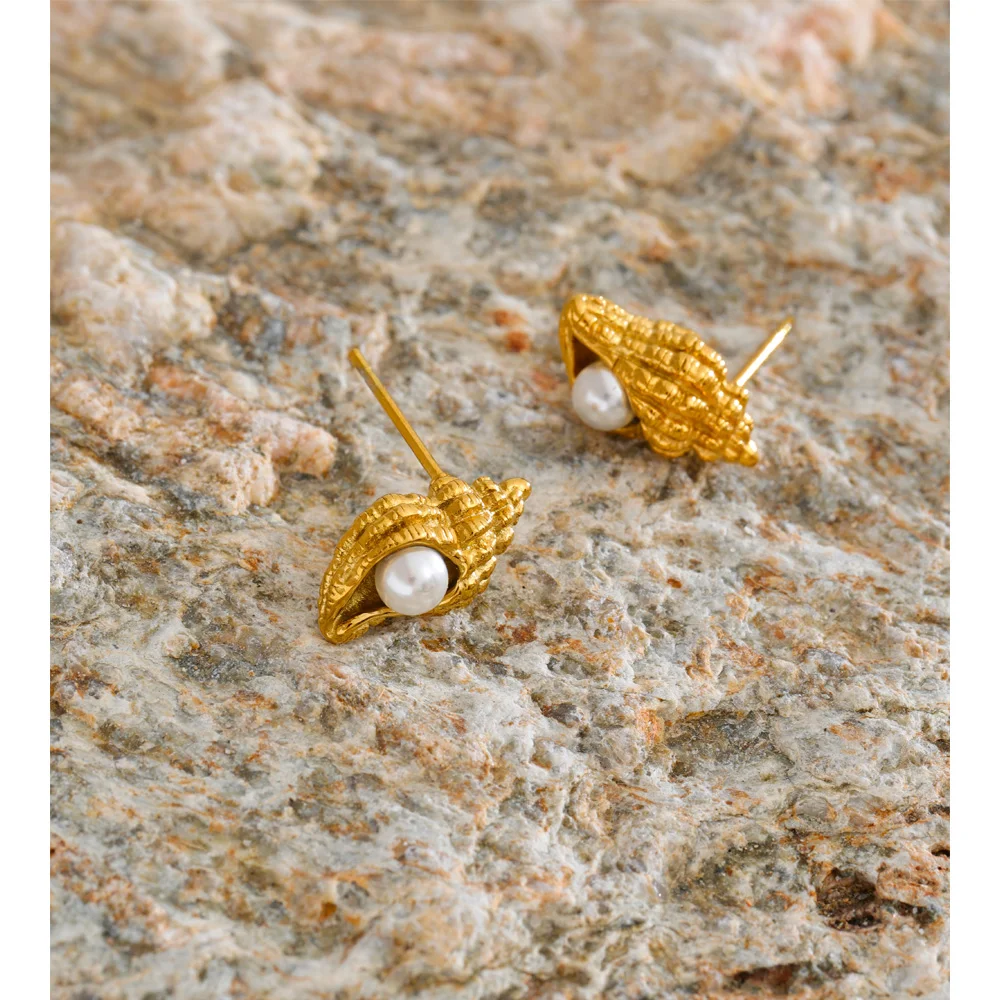 Yhpup Stud Earrings Stainless Steel Pearls Women