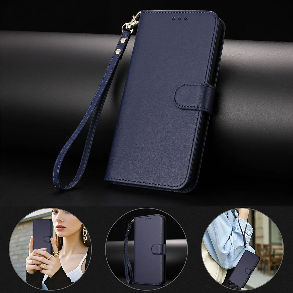 Solid-Color Leather Wallet Case with Card Slot and Stand