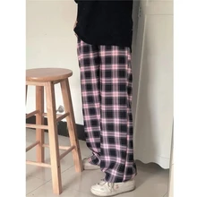 

y2k Black and Pink Plaid Pants Oversized Women's pants Loose Wide Leg Trousers Retro Teenagers Straight Trousers Hiphop clothes
