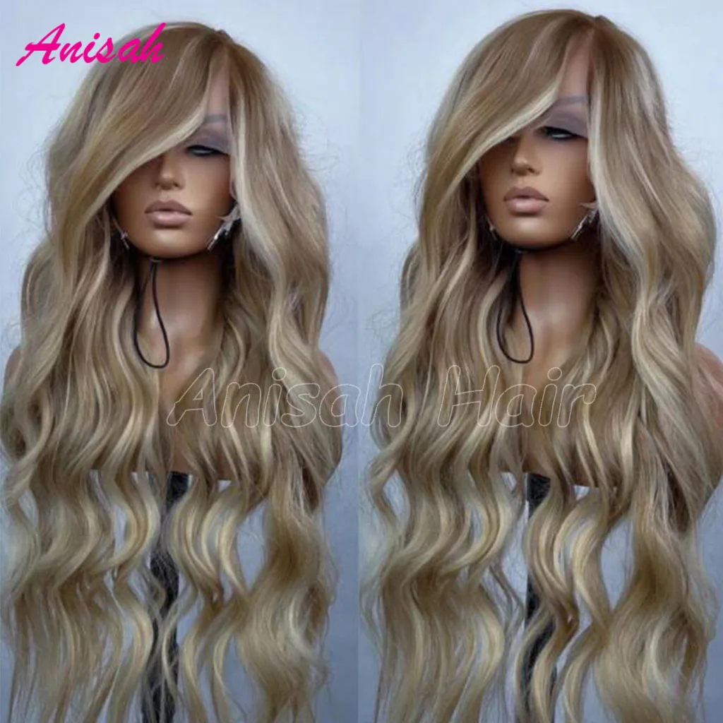 

13x4 Blonde Lace Front Wig 100% Human Hair Wigs For Women Highlight Blonde Colored Glueless Wavy Lace Frontal Wig with Bangs