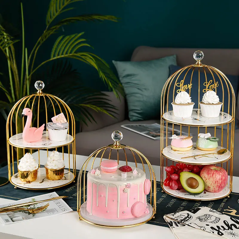 Wrought iron 2-tier 3-tier bird cage Cake stand wedding birthday decoration dessert fudge tray Home party display stand