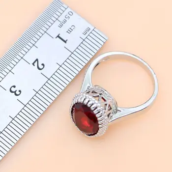 روبي الأحمر 925 الفضة طقم مجوهرات جوهرة الميلاد مجوهرات النساء أقراط/قلادة/قلادة/خواتم/سوار مهرجان هدية عيد الحب 4