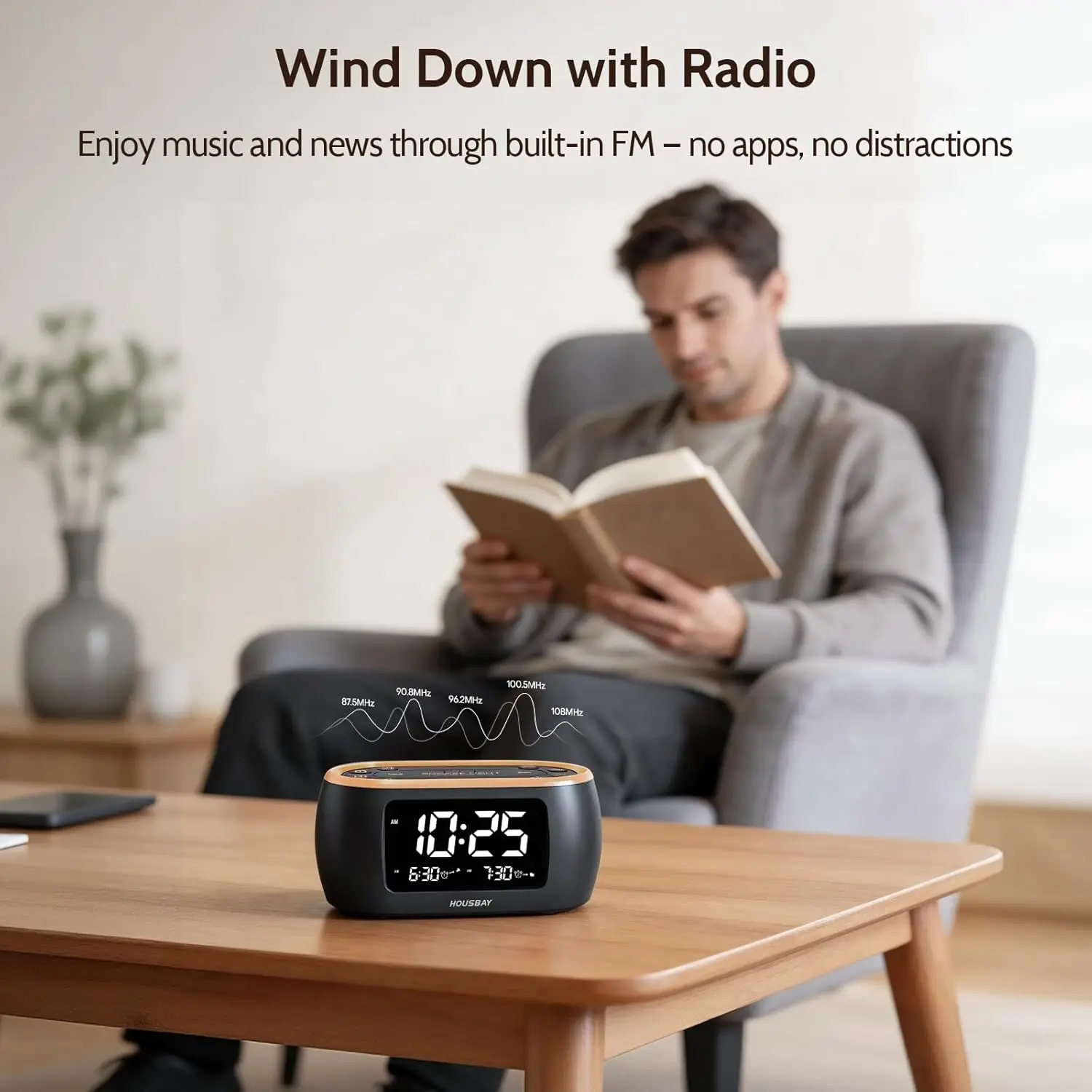 Digital Alarm Clock Radio with Dual Alarm, Night Light, and Bedside Convenience for Phone-Free Wake-up 4