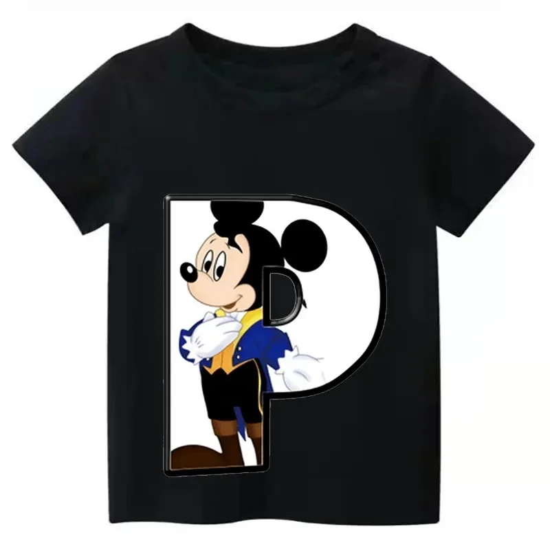 thumbnail image 1 of Camiseta de algodón con combinación de letras y nombre personalizado de Disney para niños, camiseta de manga corta con fuente ABCDE de Mickey Mouse, 1 of 5