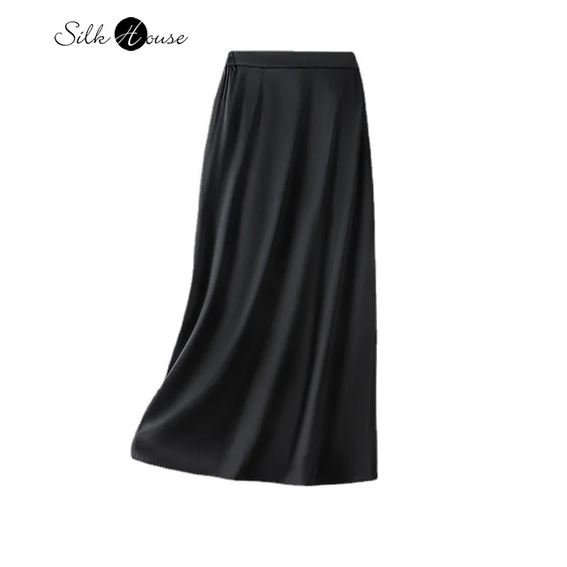 Women's Fashionable Black Skirt with Natural Mulberry Silk Satin Fabric That Is Glossy Comfortable Elegant and Gentle одеяло xiaomi 8h clean washable mulberry silk air conditioner quilt cs elegant powder 300g 150x200cm