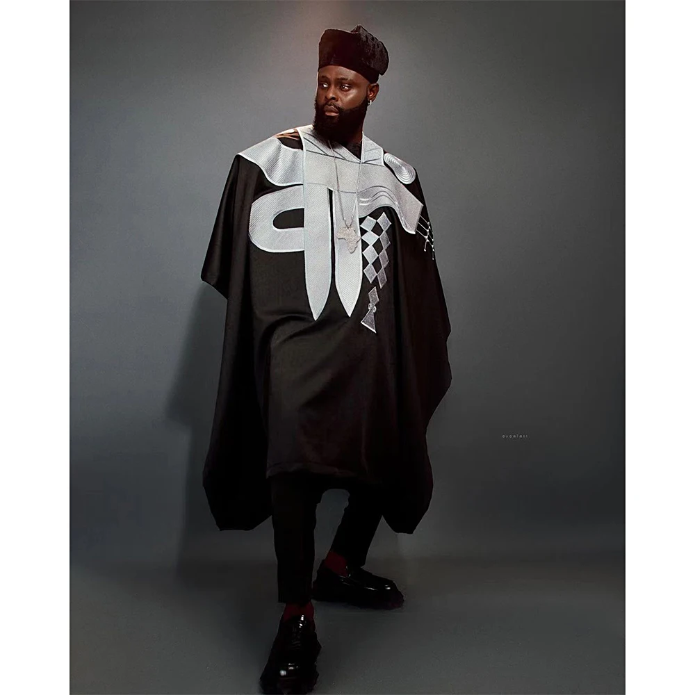 African Clothes for Men Bazan Trads Wears Robe Shirt Pants 3 PCS Set Embroidery Wedding Dress