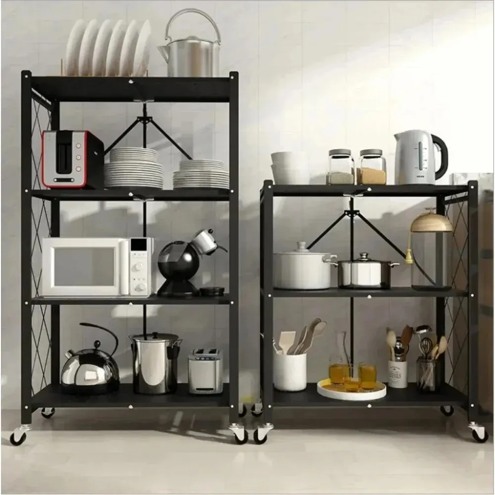 Installation-Free Folding Kitchen Rack Room Outdoor Flower Stand Shelves Standing Storage Shelving Unit Metal Storage Shelf storage rack
