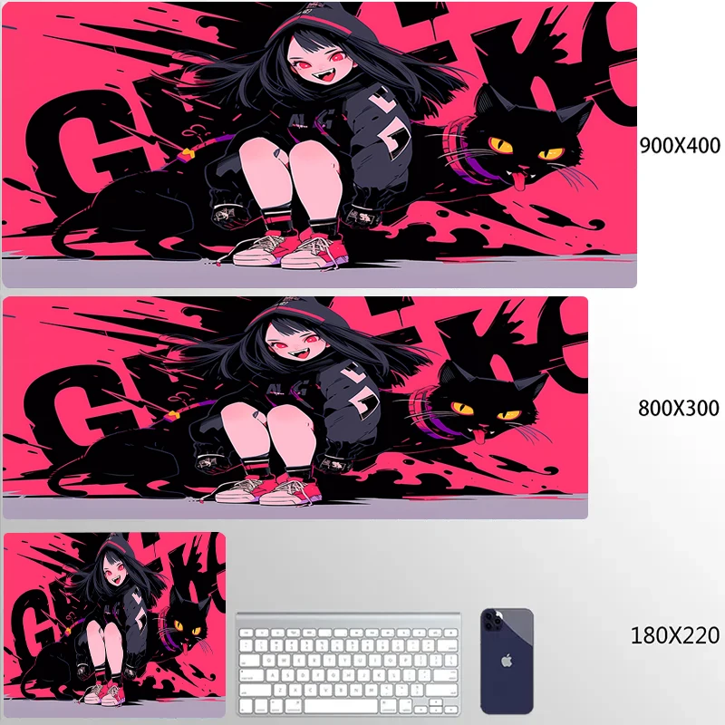 thumbnail image 1 of Xxl alfombrilla de ratón de Anime rosa para gato, alfombrilla para jugador, alfombrilla de escritorio para chica bonita, alfombrilla antideslizante para ratón de juegos, alfombrilla de goma para tecla, 1 of 5