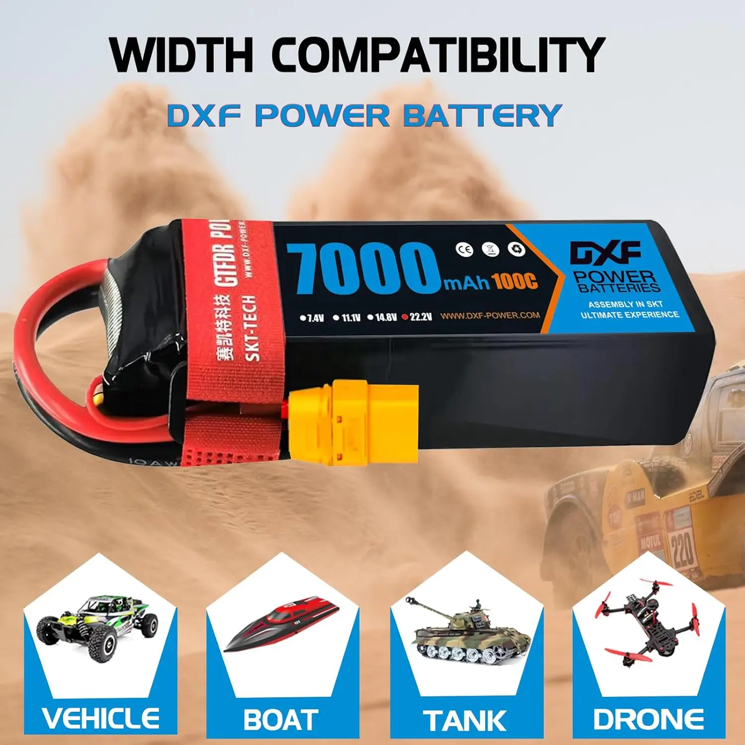 DXF 6S LiPo Battery 22.2V 7000mAh 100C – High-Power Rechargeable Battery with XT90 Plug for RC Car, Racing Buggy, Truggy & Truck Models 4