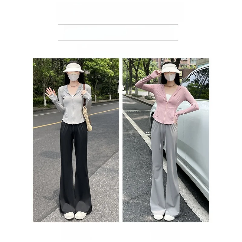 아이스 실크 마이크로 플레어드 썬 프로텍션 팬츠 여성 여름 얇은 신상 캐주얼 퀵 드라이 스포츠 스몰 사이즈 플레어 팬츠