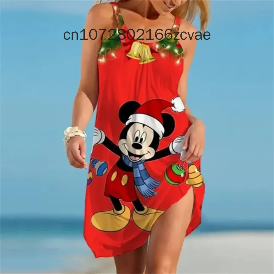 

Disney Minnie Mickey Mouse Women Dresses 3D Dye Print Fashion Sleeveless Summer Halter Casual Sexy Dress Loose Kawaii Dress