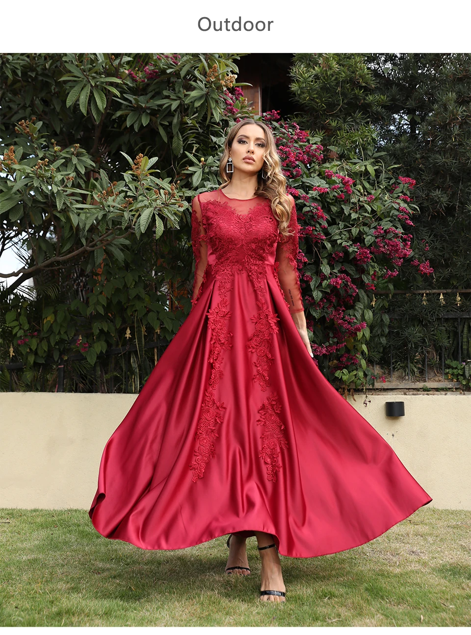 PLEINDI Vintage Evening Dresses Party Women Dress Wedding Long Sleeve O-Neck 2022 New Elegant Lace Corduroy Burgundy Red Prom