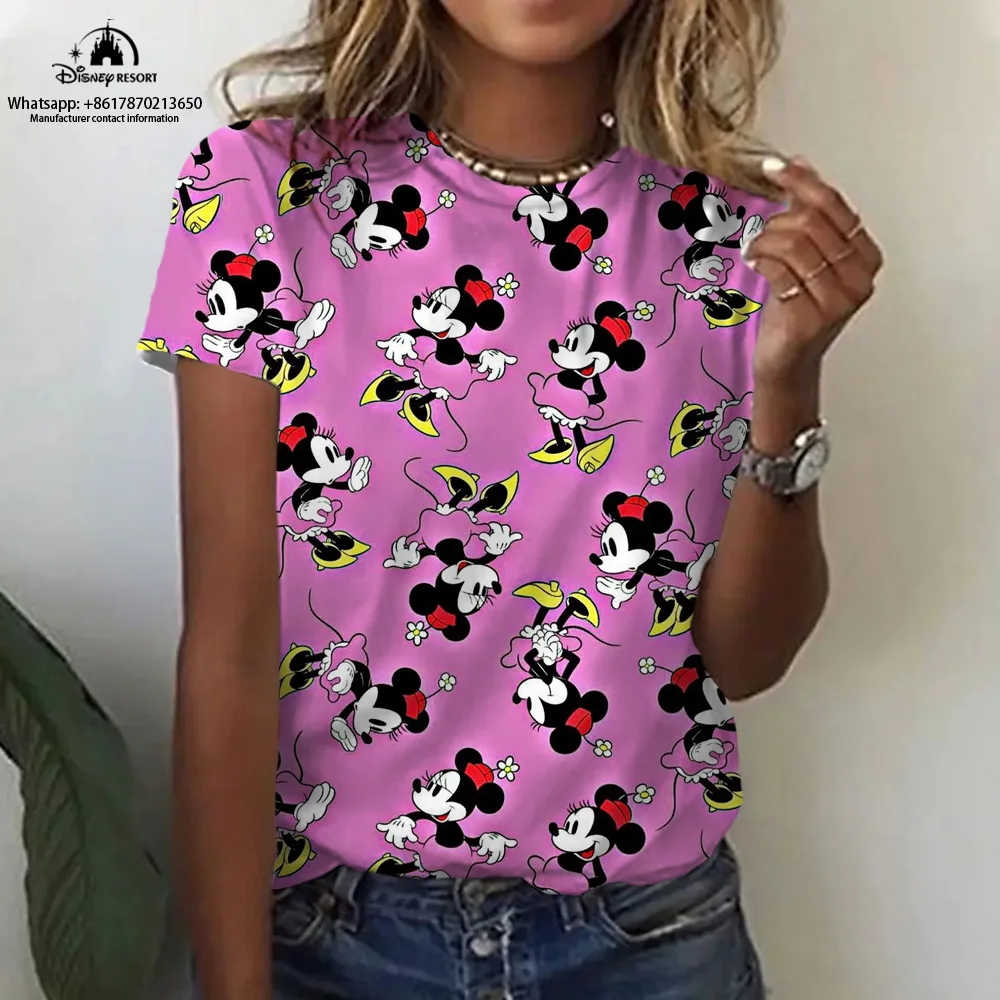 

Summer 2023 Disney Mickey Minnie Clothing Sweet Temperament Round Neck Loose Women's T-Shirt Mickey Short Sleeve Women's Dress