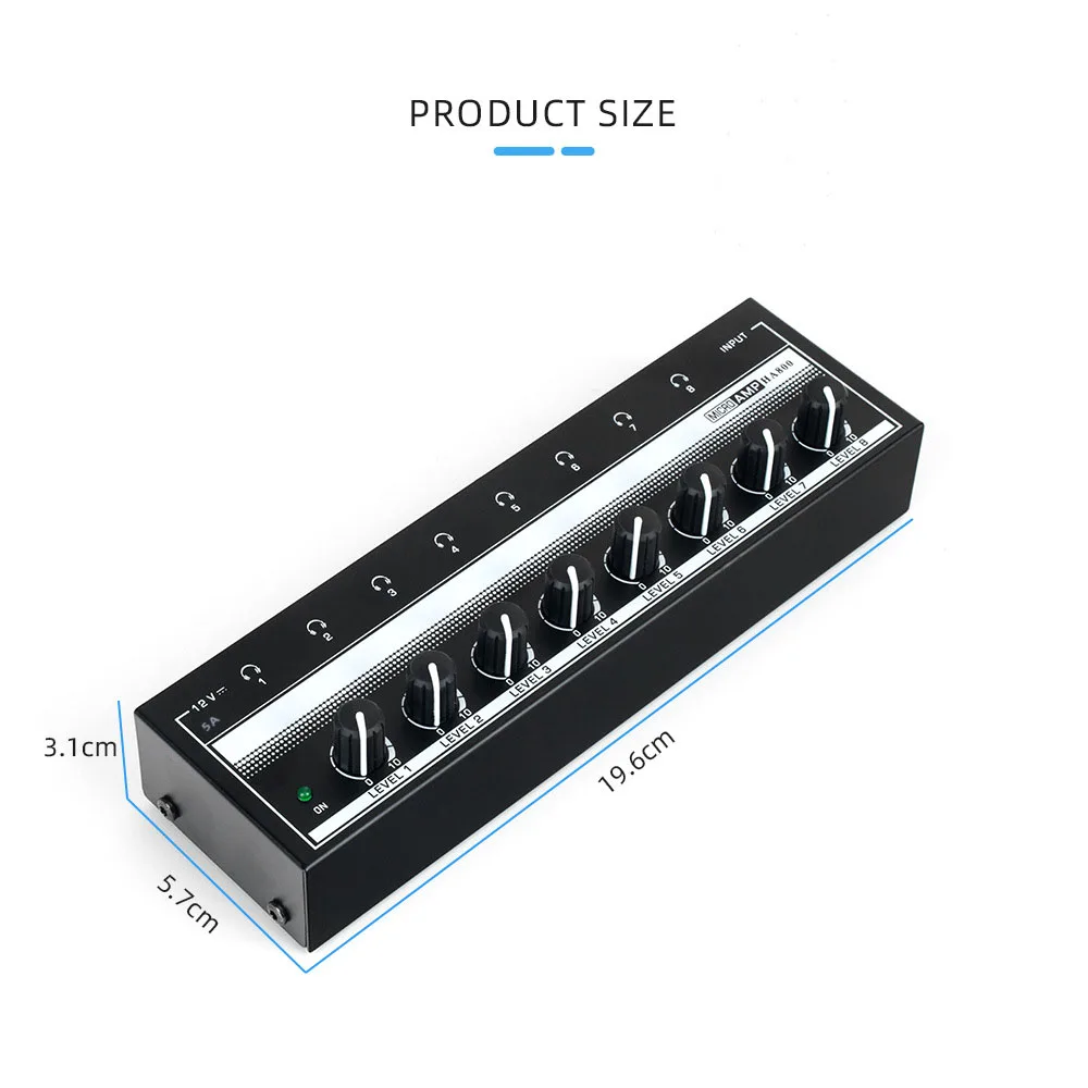 8 Channels Headphone Amplifier Mini Amplifier with Stereo/Mono Switch Profession
